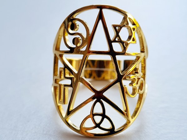 bague merkaba acier inoxydable dorée